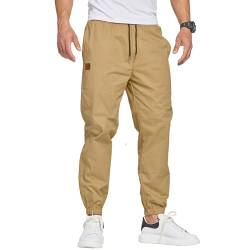 ZOXOZ Herren Hose Chino Cargohose Herren Jogginghose Herren Sweatpants Baumwolle Casual Freizeithose Elastische Taille mit Kordelzug Sporthose Herren mit Taschen Khaki 3XL von ZOXOZ