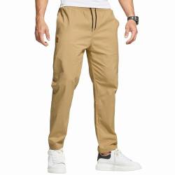 ZOXOZ Hosen Herren Chino Cargo Hose Herren Freizeithose Cargohose Männer Jogginghose Herren Baumwolle Sporthose Männer Lang Elastische Taille mit Kordelzug Casual Hose mit Taschen Khaki L von ZOXOZ