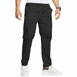 ZOXOZ Hosen Herren Chino Cargo Hose Herren Freizeithose Cargohose Männer Jogginghose Herren Baumwolle Sporthose Männer Lang Elastische Taille mit Kordelzug Casual Hose mit Taschen Schwarz 3XL von ZOXOZ