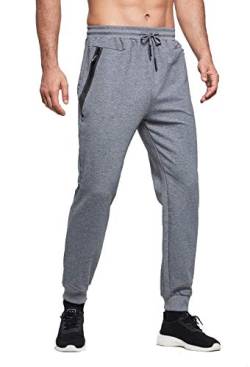 ZOXOZ Jogginghose Herren Baumwolle Sporthose Herren Trainingshose Männer Lang Fitness Hosen Herren mit Reißverschluss Taschen Grau 2XL von ZOXOZ