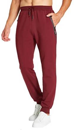 ZOXOZ Jogginghose Herren Baumwolle Sporthose Herren Trainingshose Männer Lang Fitness Hosen Herren mit Reißverschluss Taschen Rot 2XL von ZOXOZ