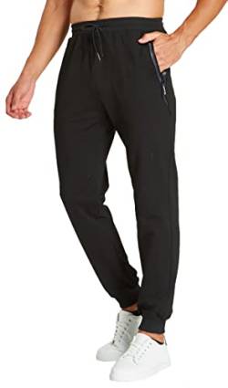 ZOXOZ Jogginghose Herren Baumwolle Sporthose Herren Trainingshose Männer Lang Fitness Hosen Herren mit Reißverschluss Taschen Schwarz 2XL von ZOXOZ