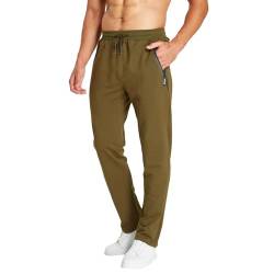 ZOXOZ Jogginghose Herren Baumwolle Trainingshose Männer Sporthose Herren Lang Fitness Hosen Herren mit Reißverschlusstaschen Grün 2XL von ZOXOZ