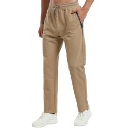 ZOXOZ Jogginghose Herren Baumwolle Trainingshose Männer Sporthose Herren Lang Fitness Hosen Herren mit Reißverschlusstaschen Khaki 2XL von ZOXOZ