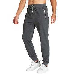 ZOXOZ Jogginghose Herren Baumwolle mit Reißverschluss Taschen Hosen Trainingshose Sporthose Lang Sweatpants Dunkelgrau L von ZOXOZ