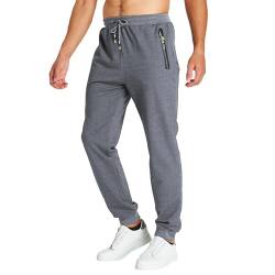 ZOXOZ Jogginghose Herren Baumwolle mit Reißverschluss Taschen Hosen Trainingshose Sporthose Lang Sweatpants Graue M von ZOXOZ