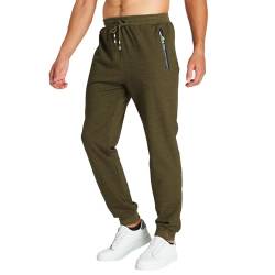 ZOXOZ Jogginghose Herren Baumwolle mit Reißverschluss Taschen Hosen Trainingshose Sporthose Lang Sweatpants Grün L von ZOXOZ