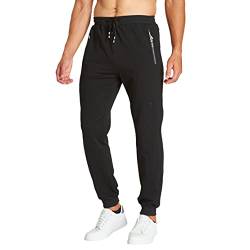 ZOXOZ Jogginghose Herren Baumwolle mit Reißverschluss Taschen Hosen Trainingshose Sporthose Lang Sweatpants Schwarz 3XL von ZOXOZ