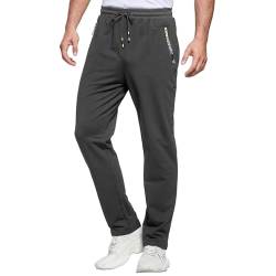 ZOXOZ Jogginghose Herren Baumwolle mit Reißverschluss Taschen Trainingshose Sporthose Sweatpants Slim Fit Herren Hose Dunkelgrau L von ZOXOZ