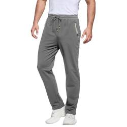 ZOXOZ Jogginghose Herren Baumwolle mit Reißverschluss Taschen Trainingshose Sporthose Sweatpants Slim Fit Herren Hose Grau S von ZOXOZ