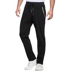 ZOXOZ Jogginghose Herren Baumwolle mit Reißverschluss Taschen Trainingshose Sporthose Sweatpants Slim Fit Herren Hose Schwarz L von ZOXOZ