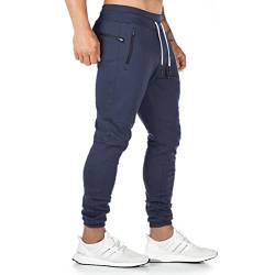 ZOXOZ Jogginghose Herren Sporthose Baumwolle Fitness Slim Fit Hose Freizeithose Joggers Streetwear Reissverschluss Taschen Blau 2XL von ZOXOZ