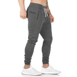 ZOXOZ Jogginghose Herren Sporthose Baumwolle Fitness Slim Fit Hose Freizeithose Joggers Streetwear Reissverschluss Taschen Grau L von ZOXOZ