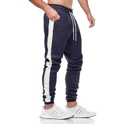 ZOXOZ Jogginghose Herren Trainingshose Sporthose Herren Baumwolle Fitness Streifendesign mit Reißverschluss Taschen Blau M von ZOXOZ