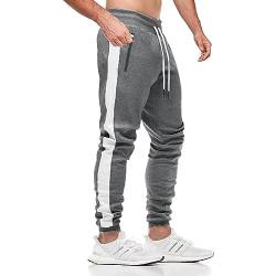 ZOXOZ Jogginghose Herren Trainingshose Sporthose Herren Baumwolle Fitness Streifendesign mit Reißverschluss Taschen Grau S von ZOXOZ