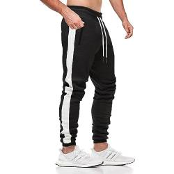 ZOXOZ Jogginghose Herren Trainingshose Sporthose Herren Baumwolle Fitness Streifendesign mit Reißverschluss Taschen Schwarz XL von ZOXOZ