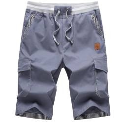 ZOXOZ Kurze Hosen Herren Cargo Shorts Sommer Freizeit Shorts Chino Kurze Hose Herren Baumwolle Multi-Taschen mit Tunnelzug Denim Blau 2XL von ZOXOZ