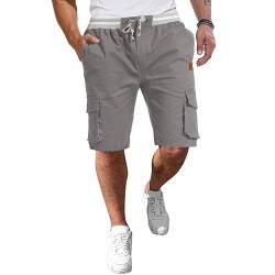 ZOXOZ Kurze Hosen Herren Cargo Shorts Sommer Freizeit Shorts Chino Kurze Hose Herren Baumwolle Multi-Taschen mit Tunnelzug Grau 2XL von ZOXOZ