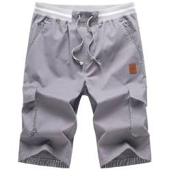 ZOXOZ Kurze Hosen Herren Cargo Shorts Sommer Freizeit Shorts Chino Kurze Hose Herren Baumwolle Multi-Taschen mit Tunnelzug Grau M von ZOXOZ