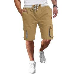 ZOXOZ Kurze Hosen Herren Cargo Shorts Sommer Freizeit Shorts Chino Kurze Hose Herren Baumwolle Multi-Taschen mit Tunnelzug Khaki 2XL von ZOXOZ