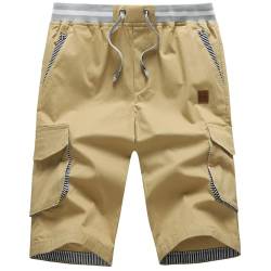 ZOXOZ Kurze Hosen Herren Cargo Shorts Sommer Freizeit Shorts Chino Kurze Hose Herren Baumwolle Multi-Taschen mit Tunnelzug Khaki M von ZOXOZ