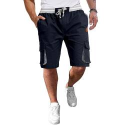 ZOXOZ Kurze Hosen Herren Cargo Shorts Sommer Freizeit Shorts Chino Kurze Hose Herren Baumwolle Multi-Taschen mit Tunnelzug Navy Blau 3XL von ZOXOZ