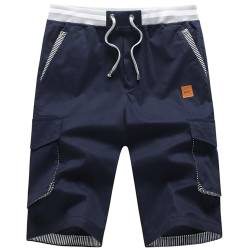 ZOXOZ Kurze Hosen Herren Cargo Shorts Sommer Freizeit Shorts Chino Kurze Hose Herren Baumwolle Multi-Taschen mit Tunnelzug Navy Blau S von ZOXOZ