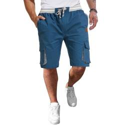 ZOXOZ Kurze Hosen Herren Cargo Shorts Sommer Freizeit Shorts Chino Kurze Hose Herren Baumwolle Multi-Taschen mit Tunnelzug Pfauenblau 3XL von ZOXOZ