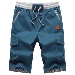 ZOXOZ Kurze Hosen Herren Cargo Shorts Sommer Freizeit Shorts Chino Kurze Hose Herren Baumwolle Multi-Taschen mit Tunnelzug Pfauenblau S von ZOXOZ