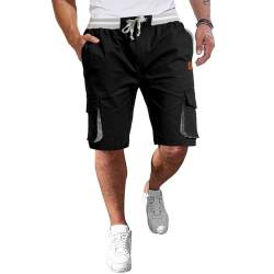 ZOXOZ Kurze Hosen Herren Cargo Shorts Sommer Freizeit Shorts Chino Kurze Hose Herren Baumwolle Multi-Taschen mit Tunnelzug Schwarz L von ZOXOZ