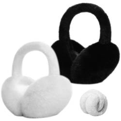 ZOYDP Ohrenwärmer, Ohrenwärmer Faltbar, 2 Stück Ohrenschützer Winter, Plüsch Ohrenschützer, Earmuffs Winter Damen Unisex,Warme Kälteschutz Kalte Winterzubehör Outdoor Ohrenmuscheln (Schwarz und Weiß) von ZOYDP