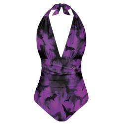 ZPINXIGN Damen-Badeanzug, Neckholder, Einteiler, V-Ausschnitt, Bauchkontrolle, Bademode, Fledermaus Violett 1, XX-Large von ZPINXIGN