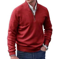 Herren Kaschmir Reißverschluss Basic Pullover, Winter Herren Fleece Dicker Pullover Halber Reißverschluss Rollkragen Warme Pullover Männlich Schlank, rot, 5X-Large von ZPLMIDE