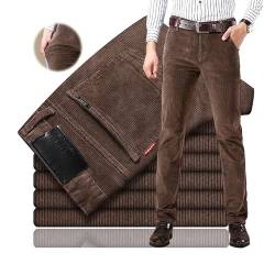 ZPLMIDE Cordhose für Herren, klassische Passform, klassische/normale Passform, Cordkleid, flache Vorderseite, lässig, lockere Stretch-Hose, coffee, 32 von ZPLMIDE