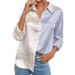 ZPLMIDE Damen Hemd mit V-Ausschnitt, Satin-Seidenimitat, Leoparden-Jacquard-Kragen, lose Bluse, OL Shirts, Büro, Freizeit von ZPLMIDE