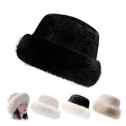 ZPLMIDE Damen Warme Mode Synthetische Pelz Fischerhut Winter Kunstpelz Fuzzy Bucket Hut Warme Flauschige Fischermütze, Schwarz , 6 7/8/7 3/8 von ZPLMIDE