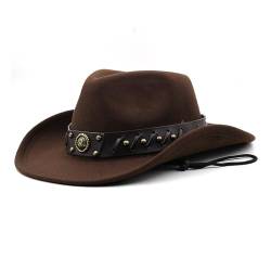 ZPLMIDE Gentleman Leder Schnalle Hut, Wolle Jazz Hut Ethnische Herbst und Winter Filzhut Big Traufe Western Cowboyhut für Damen und Herren, coffee, M(56/58 cm) von ZPLMIDE