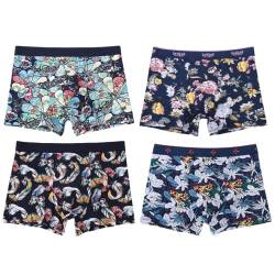 ZPLMIDE Herren-Boxershorts in Übergröße, nahtlose Boxershorts (10XL-175kg), große Unterwäsche, atmungsaktives Blumenmuster (8XL (115-130kg), D-4 Stück) von ZPLMIDE