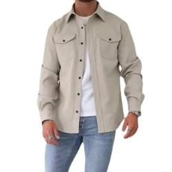 ZPLMIDE Herren Button-Down-Hemdjacke, lässiges gebürstetes Hemd, schmale Passform, langärmelig, Arbeitsmantel, Button-Down-Overshirt für Männer, Leichte Aprikose, L von ZPLMIDE