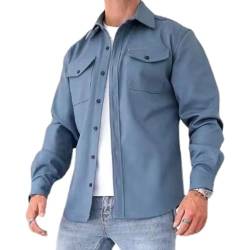 ZPLMIDE Herren Button Down Hemdjacke Casual Brushed Hemd Slim Fit Langarm Arbeitsmantel Button Down Overshirt für Männer, blau, M von ZPLMIDE