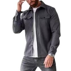 ZPLMIDE Herren Button Down Hemdjacke Casual Brushed Hemd Slim Fit Langarm Arbeitsmantel Button Down Overshirt für Männer, grau, M von ZPLMIDE