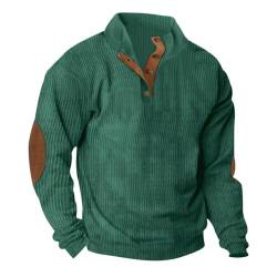 ZPLMIDE Men Button Henley Neck Corduroy Sweatshirt, Men Casual Essentials Stand Collar Corduroy Shirts Long Sleeve Pullover (Green,XL) von ZPLMIDE