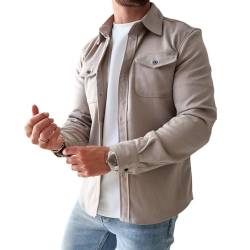 ZPLMIDE Men's Button Down Shirt Jacket, Casual Brushed Shirt Slim-Fit Long-Sleeve Work Coat Button Down Overshirt for Men (Apricot,L) von ZPLMIDE