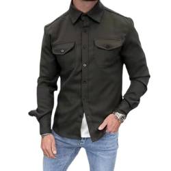 ZPLMIDE Men's Button Down Shirt Jacket, Casual Brushed Shirt Slim-Fit Long-Sleeve Work Coat Button Down Overshirt for Men (Army Green,L) von ZPLMIDE