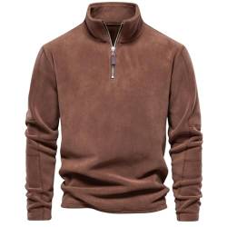 ZPLMIDE Mens Sweatshirts Micro Fleece Tops, Half Zip Jumper Polo Neck Jumpers Fleece Jacket Sweater (Brown,M) von ZPLMIDE