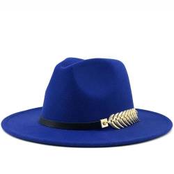 ZPLMIDE Women Men Fedora Wide Brim Felt Panama Hat with Belt Buckle Classic Panama Jazz Fedora for Men Women (Blue,M(56-58cm)) von ZPLMIDE