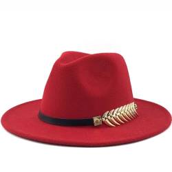 ZPLMIDE Women Men Fedora Wide Brim Felt Panama Hat with Belt Buckle Classic Panama Jazz Fedora for Men Women (Red,M(56-58cm)) von ZPLMIDE