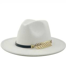 ZPLMIDE Women Men Fedora Wide Brim Felt Panama Hat with Belt Buckle Classic Panama Jazz Fedora for Men Women (White,M(56-58cm)) von ZPLMIDE