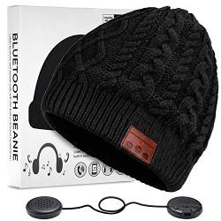 ZRUHIG Bluetooth Mütze, Wintermütze mit abnehmbarem integriertem Mikrofon und HD Stereo Lautsprechern, Unisex Winter Strickmütze Musik Kopfhörern, Geschenke für Männer Frauen Weihnachten (02-Schwarz)… von ZRUHIG