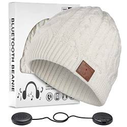 ZRUHIG Bluetooth Mütze, Wintermütze mit abnehmbarem integriertem Mikrofon und HD Stereo Lautsprechern, Unisex Winter Strickmütze Musik Kopfhörern, Geschenke für Männer Frauen Weihnachten (Weiß)… von ZRUHIG